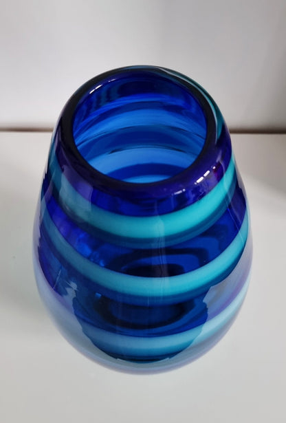 Vintage Blue Swirl Art Glass Vase