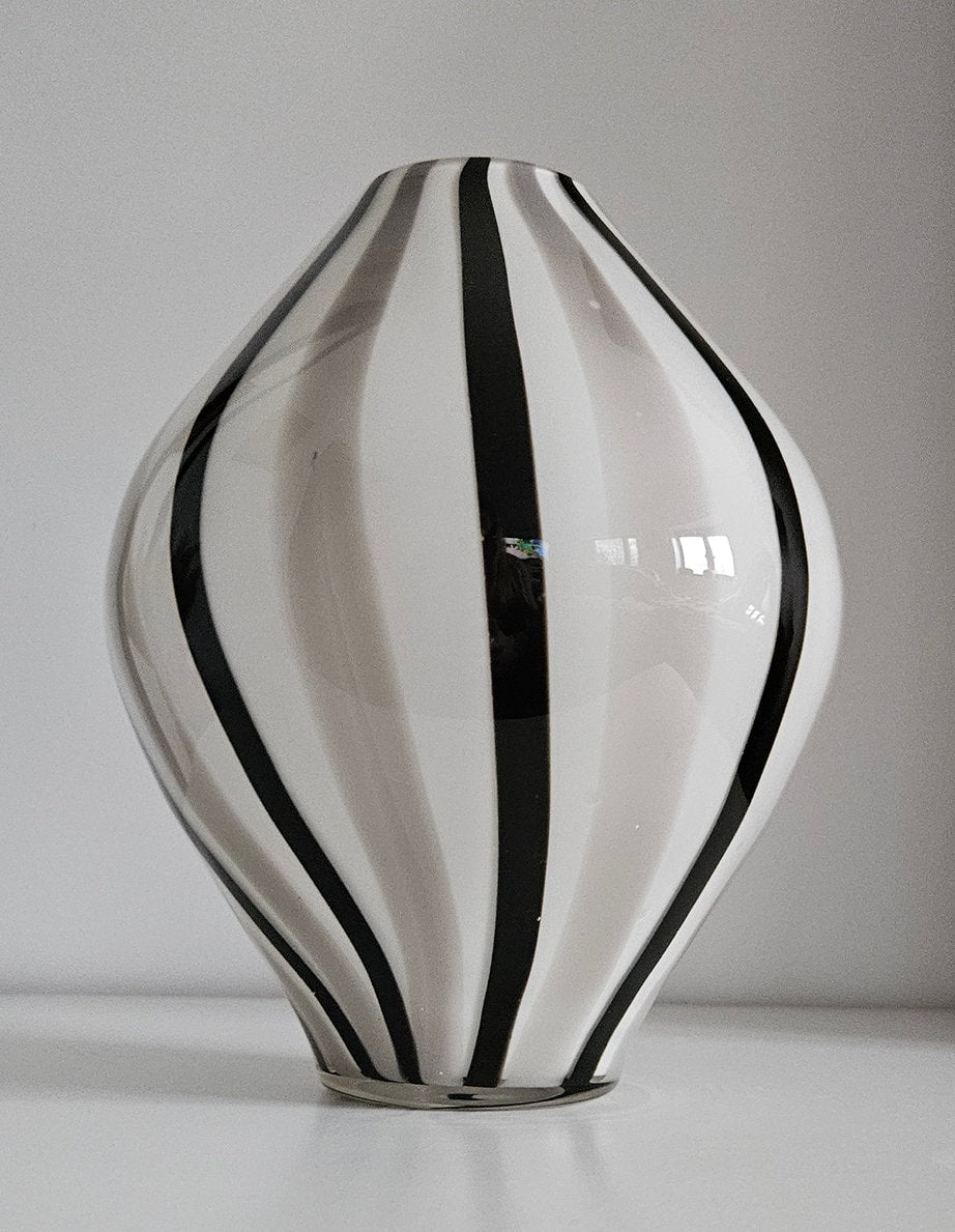 Mid-Century Retro Striped Art Glass Vase