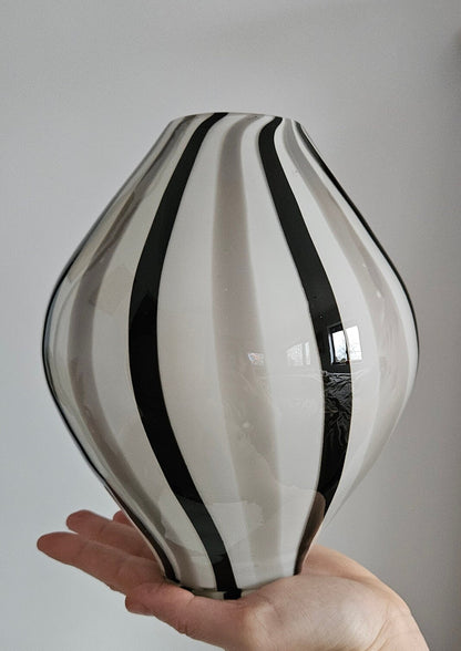 Mid-Century Retro Striped Art Glass Vase