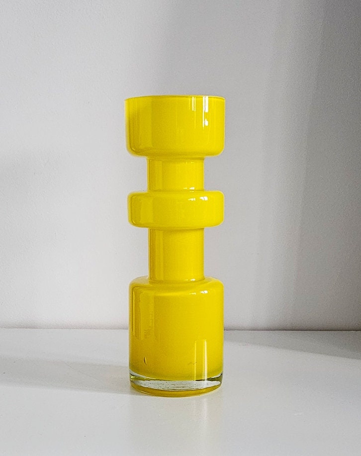 Retro Design Yellow Hooped Cased Glass Vase