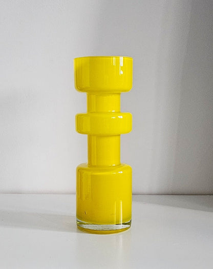 Retro Design Yellow Hooped Cased Glass Vase