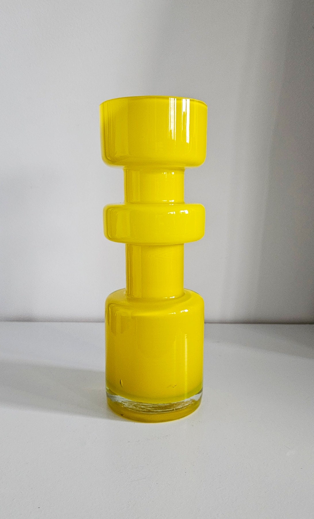 Retro Design Yellow Hooped Cased Glass Vase