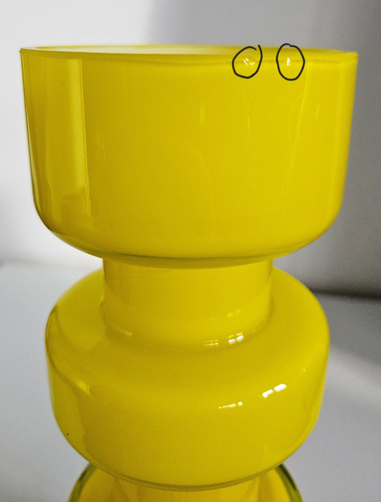 Retro Design Yellow Hooped Cased Glass Vase