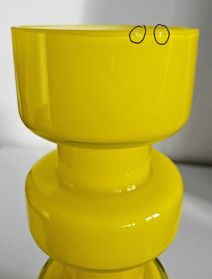 Retro Design Yellow Hooped Cased Glass Vase