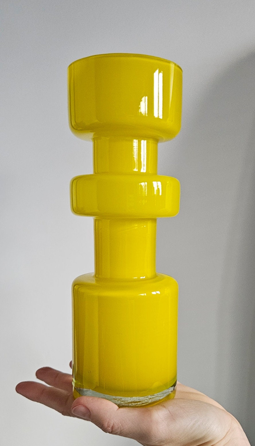 Retro Design Yellow Hooped Cased Glass Vase