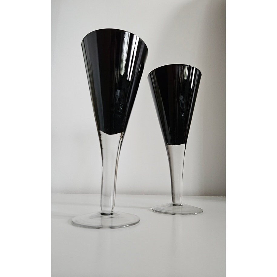 Pair Of Vintage Black & Clear Champagne/Wine/Coctail Glasses