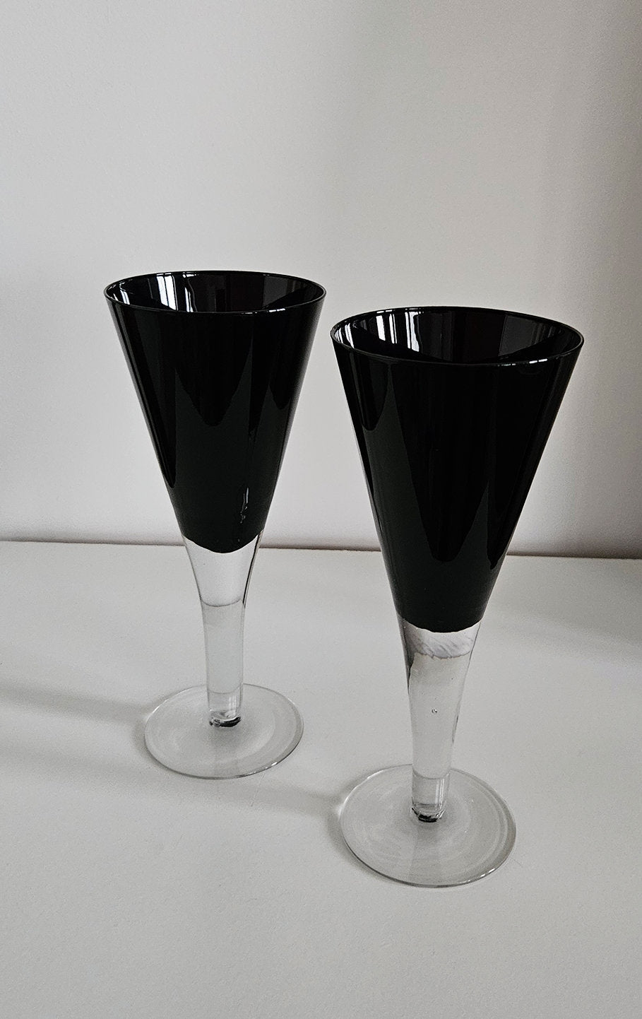 Pair Of Vintage Black & Clear Champagne/Wine/Coctail Glasses