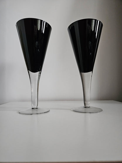 Pair Of Vintage Black & Clear Champagne/Wine/Coctail Glasses