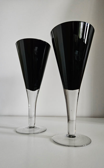 Pair Of Vintage Black & Clear Champagne/Wine/Coctail Glasses