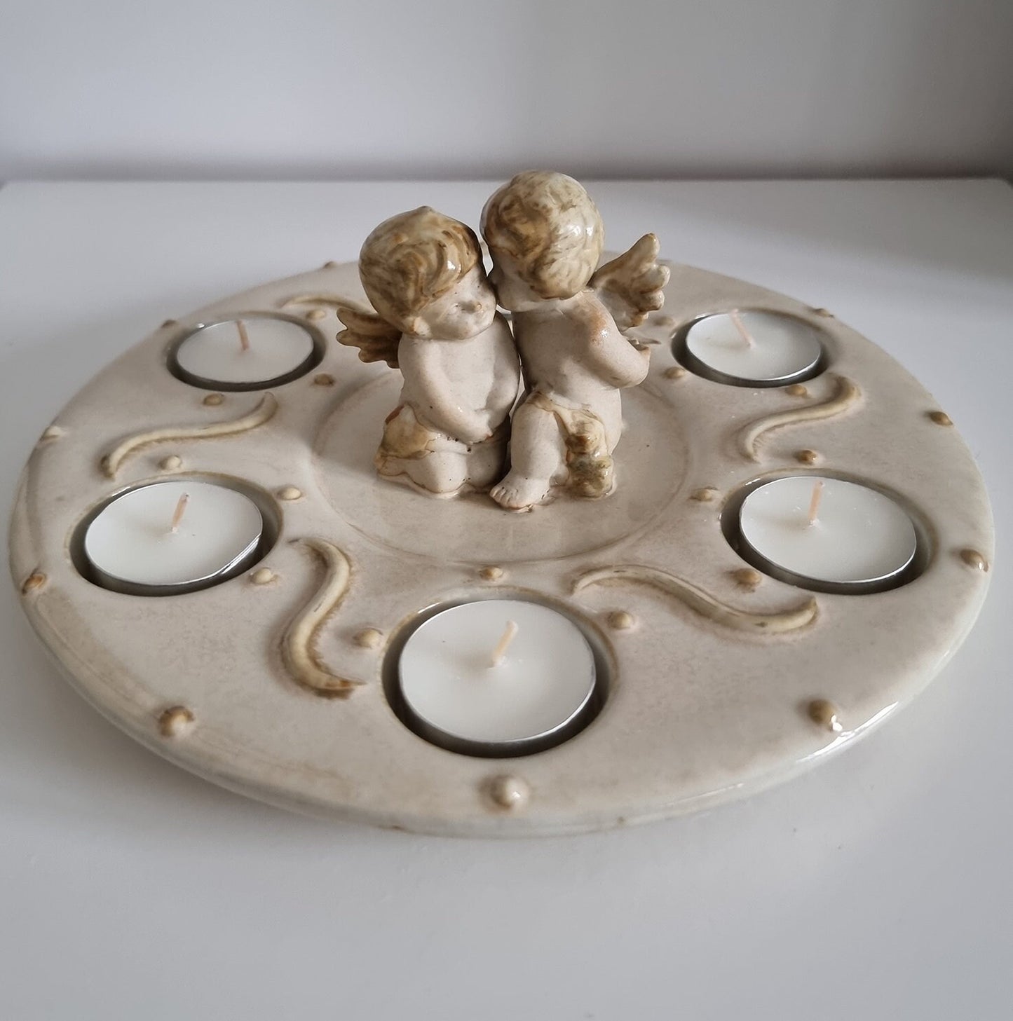 Vintage Ceramic Tealight Holder With Cherubs