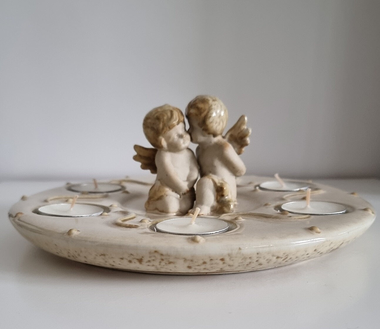 Vintage Ceramic Tealight Holder With Cherubs