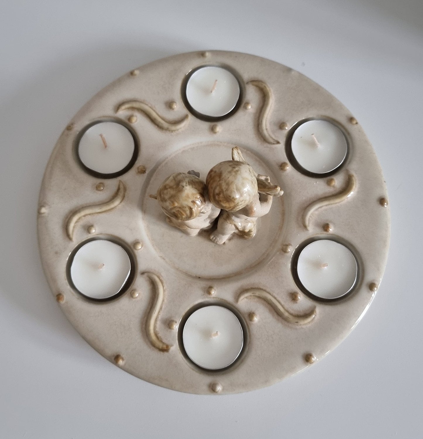 Vintage Ceramic Tealight Holder With Cherubs