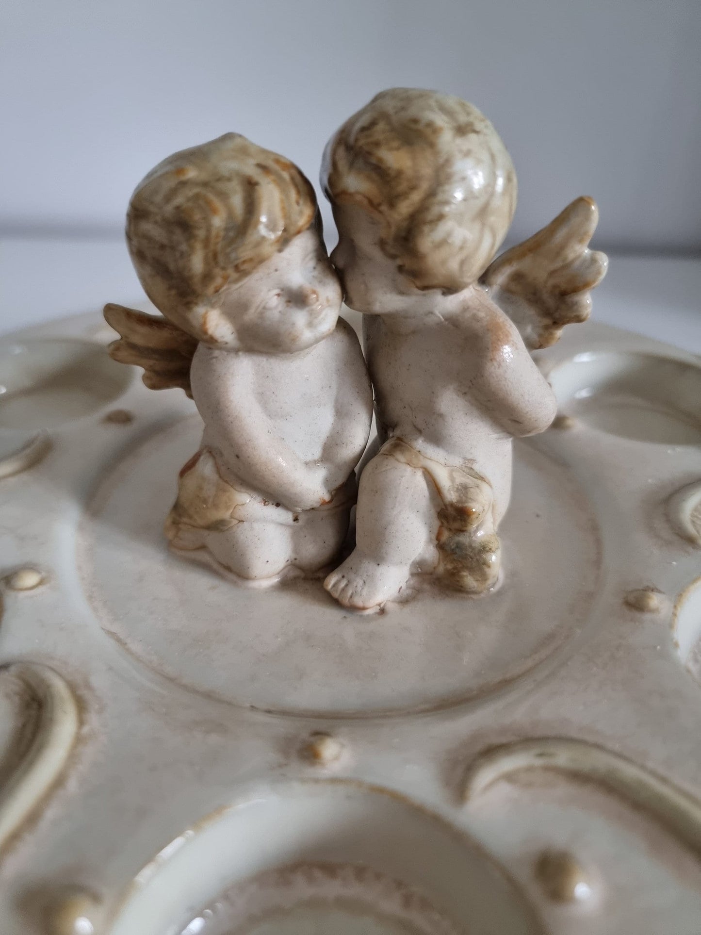 Vintage Ceramic Tealight Holder With Cherubs