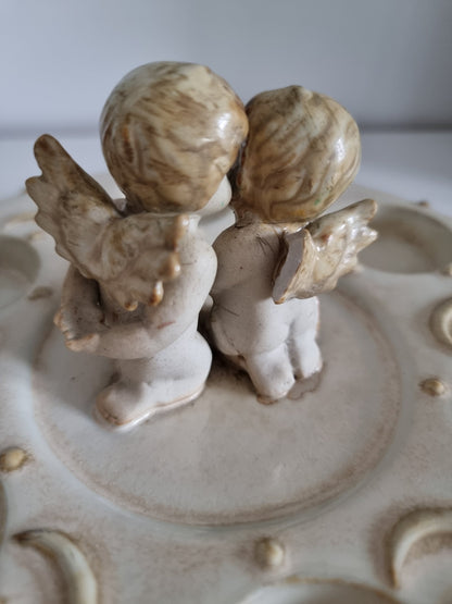 Vintage Ceramic Tealight Holder With Cherubs