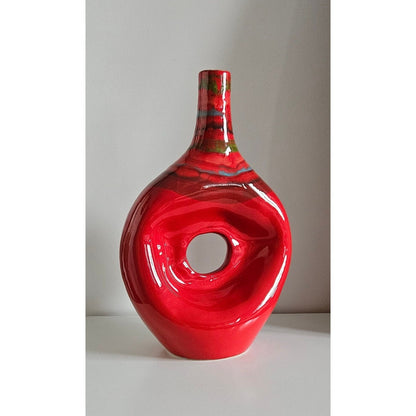 Retro Italian Art Pottery Vase With A Hole In The Middle