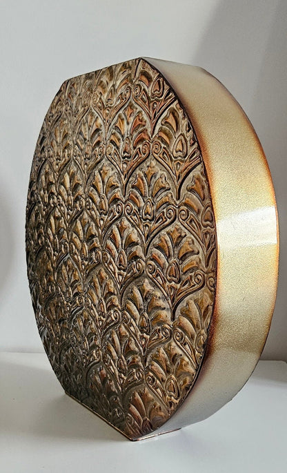 Large Decorative Metal Vase With Embossed Design