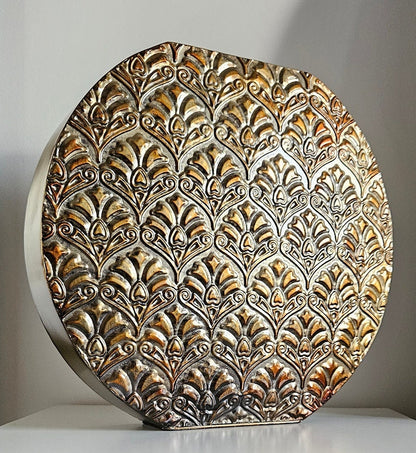 Large Decorative Metal Vase With Embossed Design