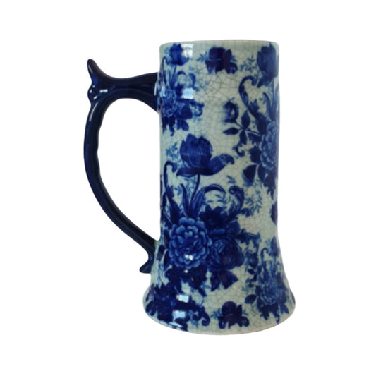 Victorian Ware Blue Transferware Ironstone Tankard With Crackle Glaze