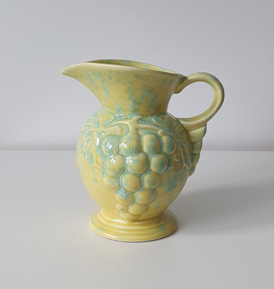 Vintage Wine Jug In Pastel Yellow Colour With Grape Design