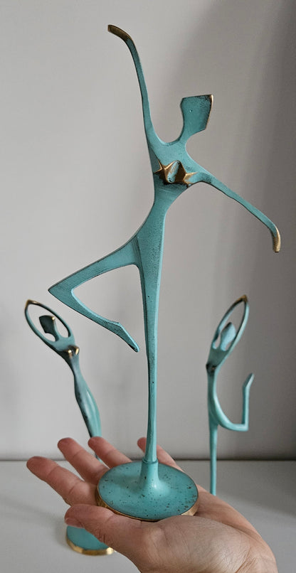 Vintage Set Of Three Painted Brass Dancer/Ballerina Figures