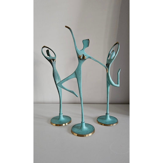Vintage Set Of Three Painted Brass Dancer/Ballerina Figures