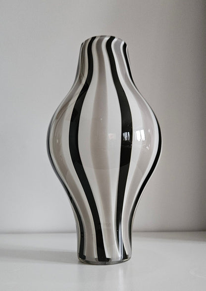 Mid-Century Retro Striped Art Glass Vase