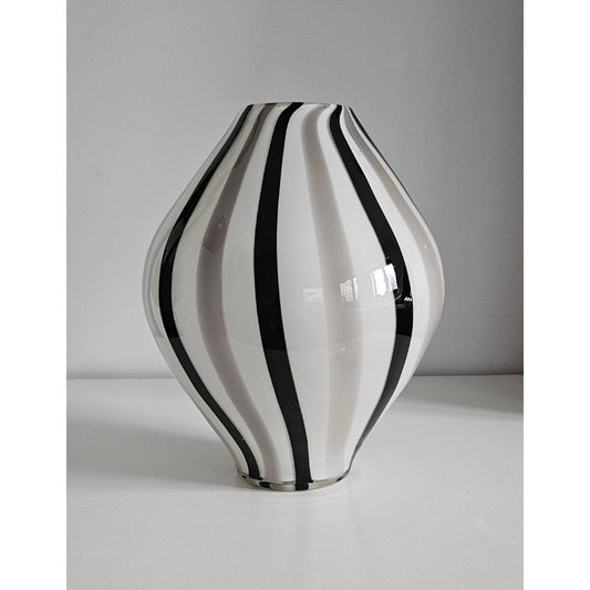 Mid-Century Retro Striped Art Glass Vase