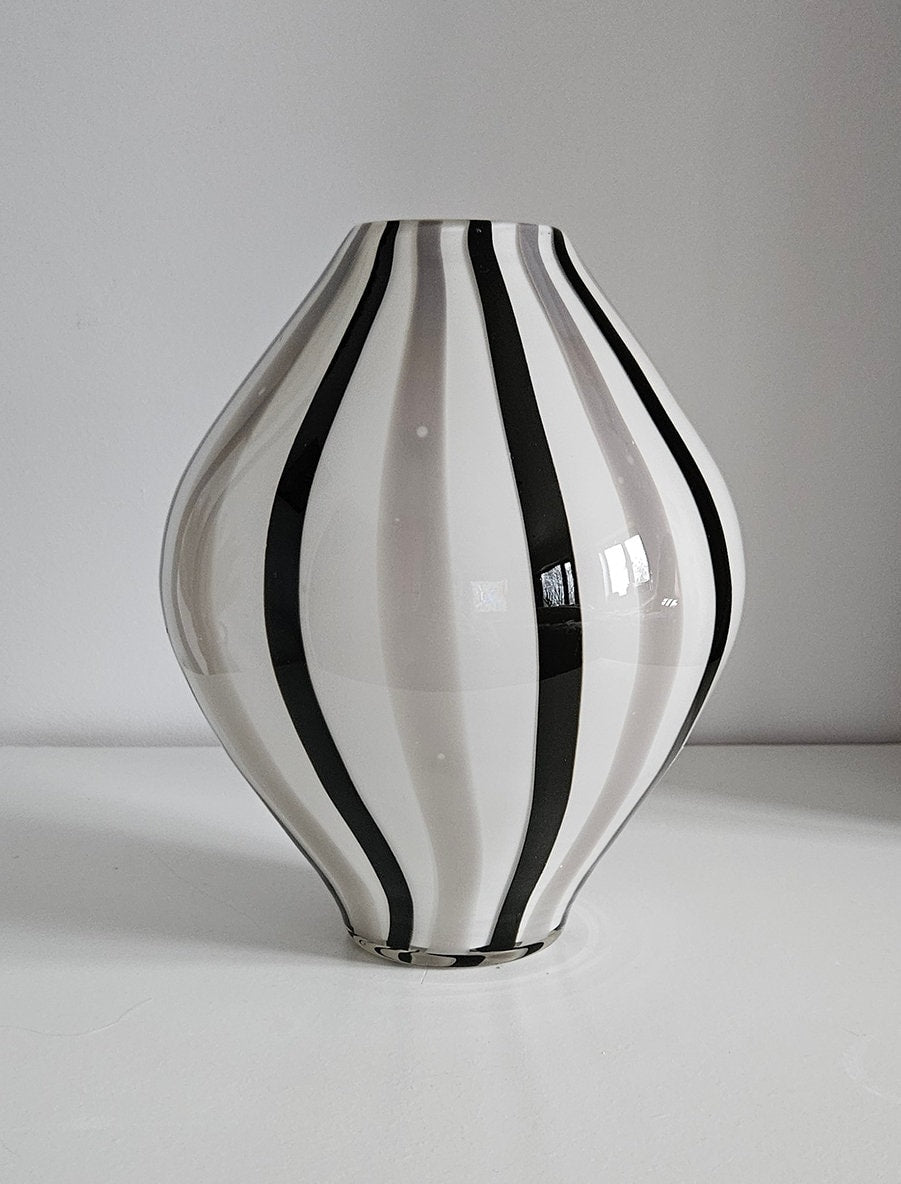 Mid-Century Retro Striped Art Glass Vase