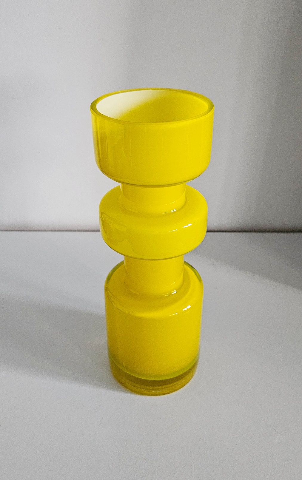 Retro Design Yellow Hooped Cased Glass Vase
