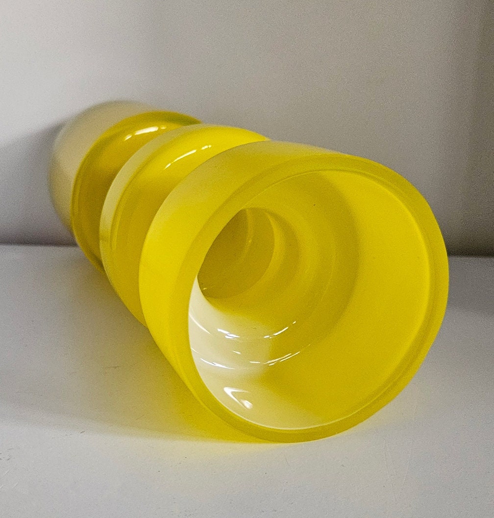 Retro Design Yellow Hooped Cased Glass Vase