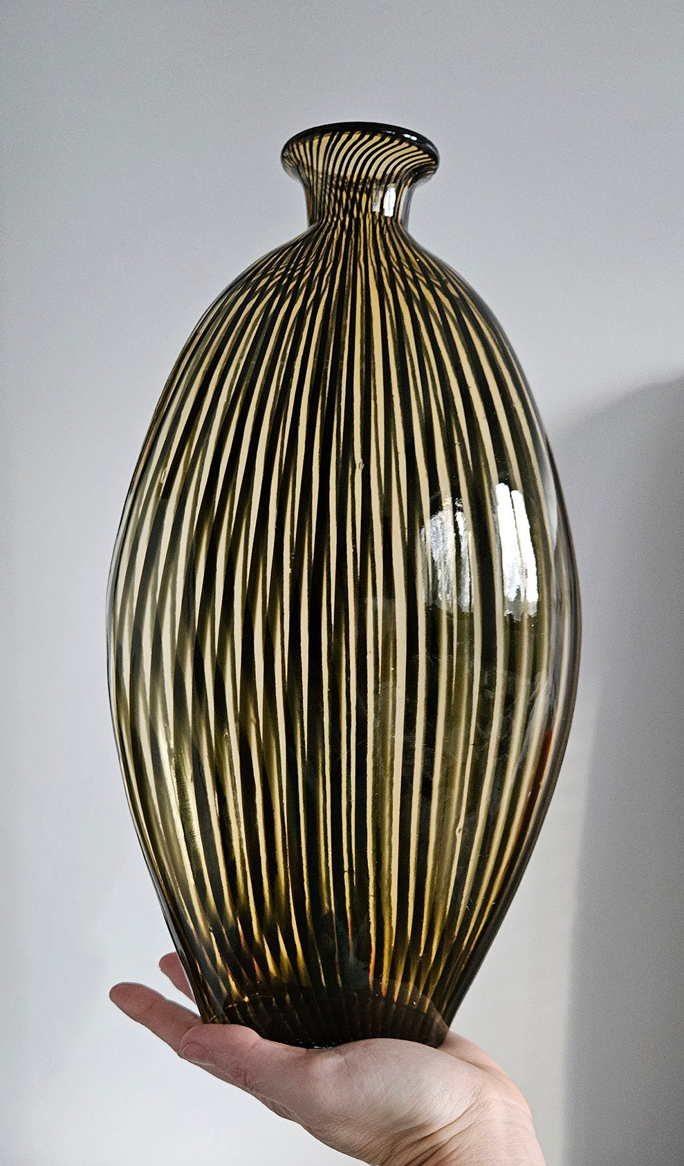 Mid-Century Modern Striped Art Glass Vase